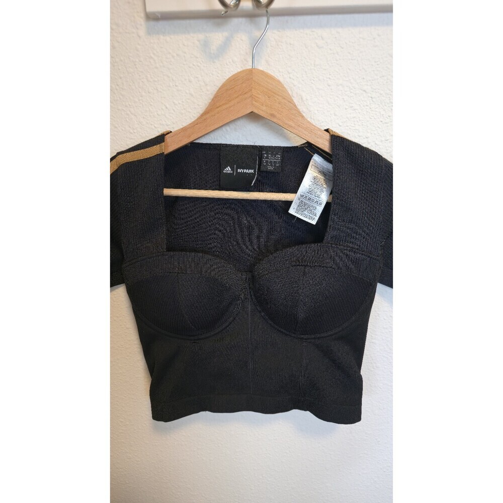 Adidas x IVY PARK Black Structured Knit Bustier Crop Top Women's M Medium